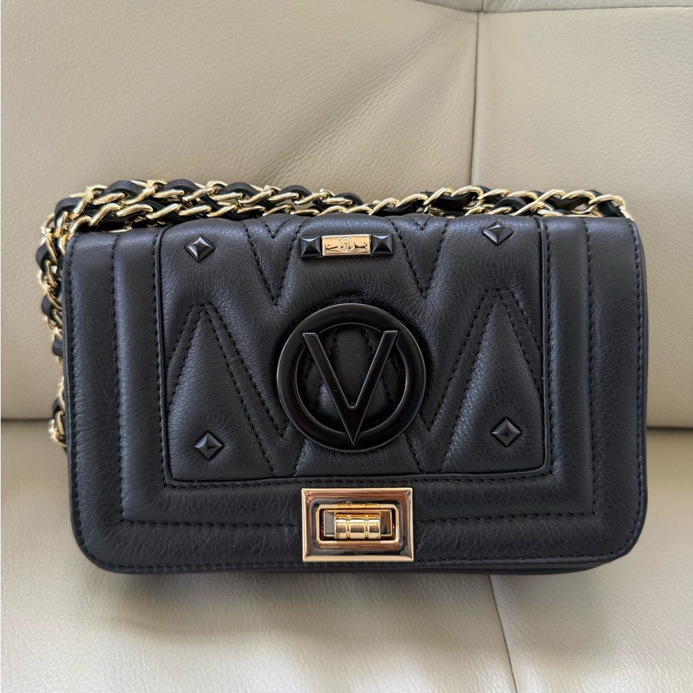 Authentic Valentino Black Crossbody Bag with Gold Accents. Has cards and dustbag